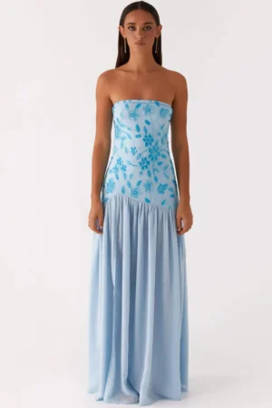 Off-shoulder Split Print Maxi Dress