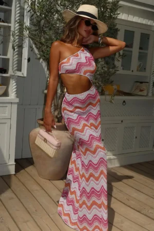 Pink Swirl Print Maxi Dress