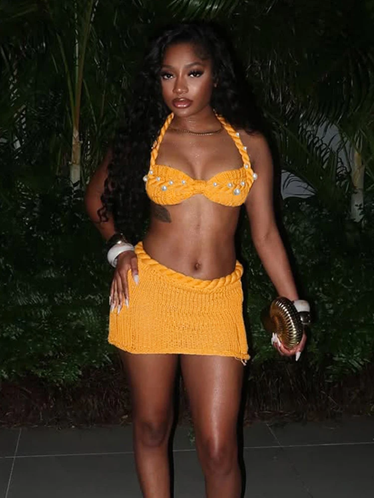 Pearl Plait Halter & Mini Skirt Summer Set