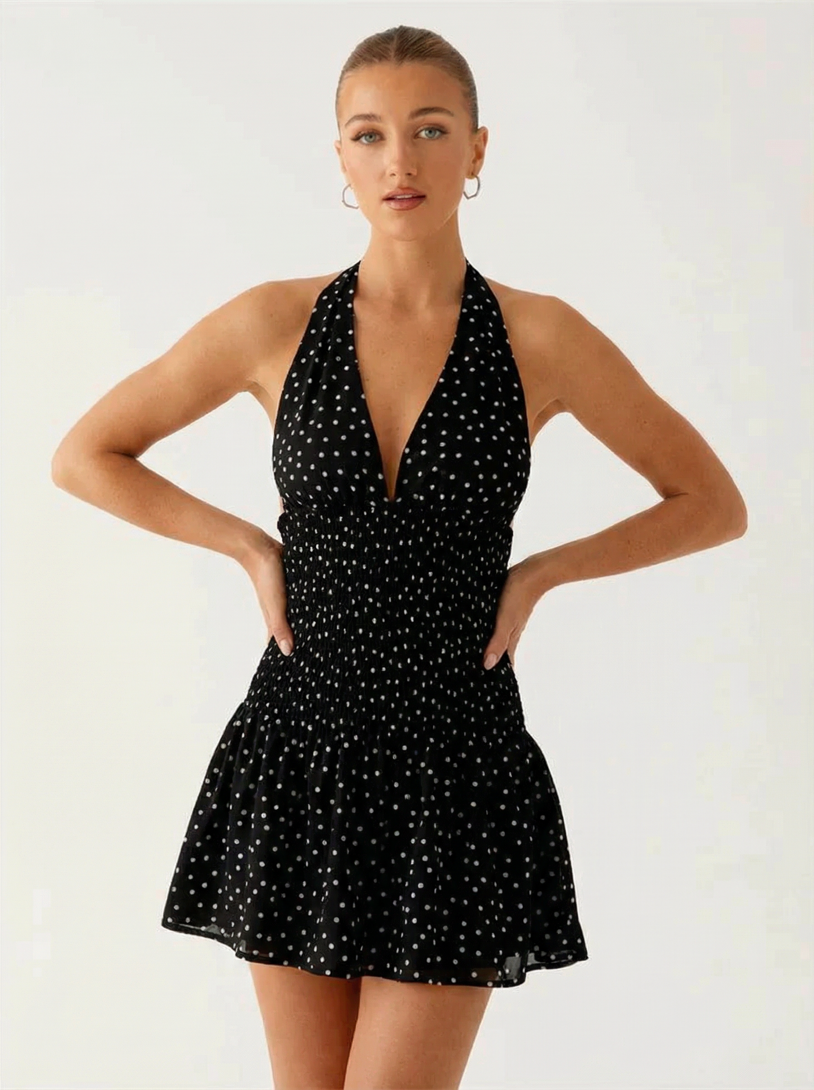 Polka Dot Lace-Up Mini Dress