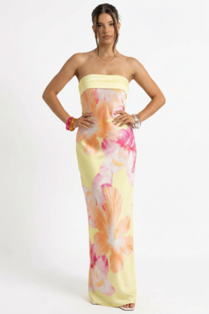 Floral Satin Off Shoulder Maxi Dress