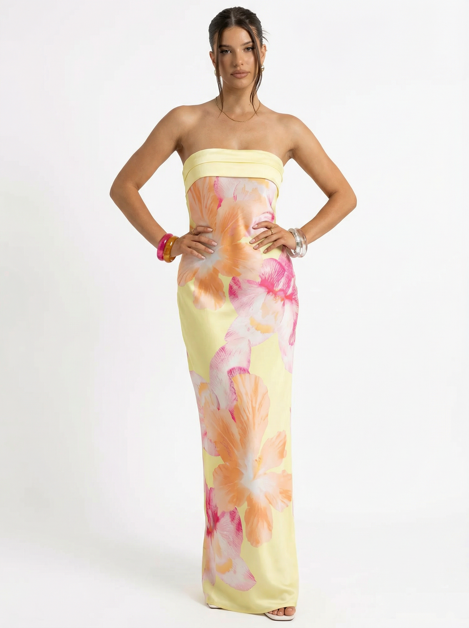 Floral Satin Off Shoulder Maxi Dress