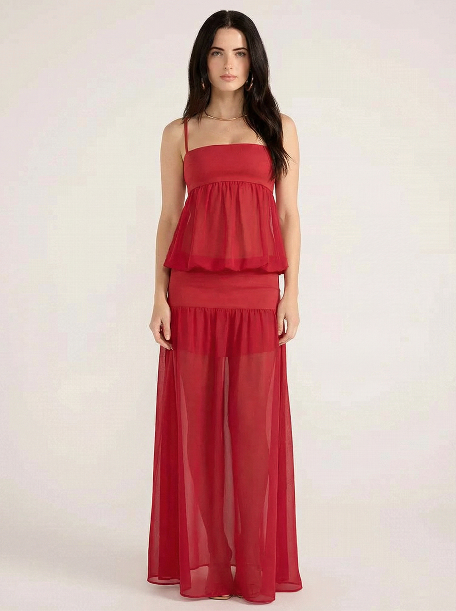 Red Mesh Patchwork Maxi Dress
