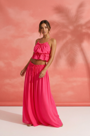 Sleeveless Tie Front Cami Crop Top & Long Skirt